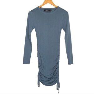 Lioness Womens Ruched Pullover Bodycon Dress Sz Small Blue Long Sleeve